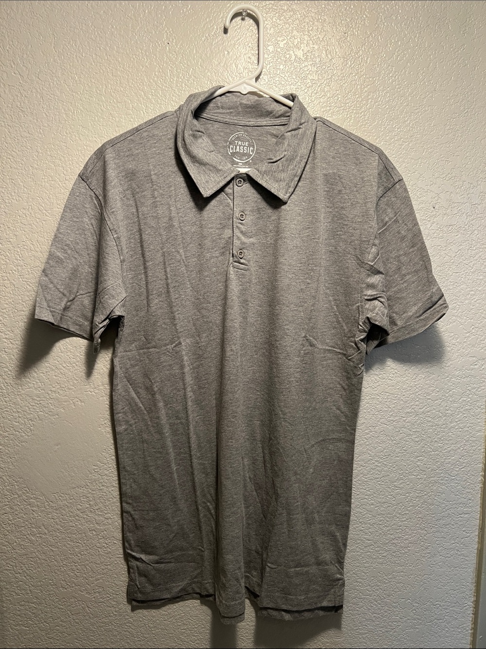 True Classic Men's Grey Polo Shirt with Soft Collar NWOT